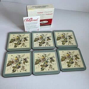Vintage Pimpernel Bird and Berries Cork-Back Coasters Spring Floral New in Box